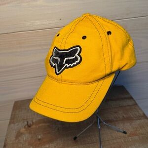 Vintage Fox Racing Logo Snapback Hat Yellow Adjustable Classic Moto Cap Y2k